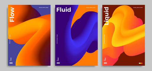 Set of trendy abstract design templates with 3d flow shapes. Dynamic gradient composition. Applicable for covers, brochures, flyers, presentations, banners. Vector illustration. Eps10 - 261003194