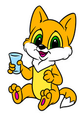 cat sitting drinking glass milk cartoon illustration isolated image