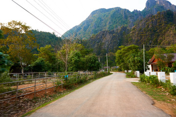 Beautiful landscapes at Vang Vieng , Loas mountains in background