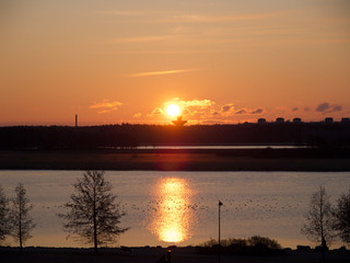 The first day of the new year concept: impressive and amazing morning sunrise over the sea in Helsinki, Finland, Europe