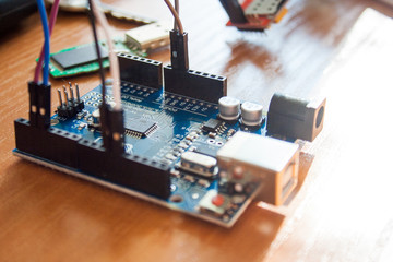 An Arduino board micro controller used for building digital devices - obrazy, fototapety, plakaty