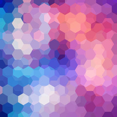 Background made of pink, orange, blue hexagons. Square composition with geometric shapes. Eps 10