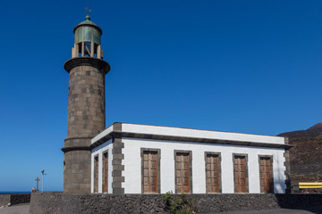 Fototapeta na wymiar Fuencaliente Spain. 03-10-2019. Lighthouse at Fuencaliente. La Palma. Canary Islands.