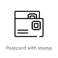 outline postcard with stamp vector icon. isolated black simple line element illustration from social concept. editable vector stroke postcard with stamp icon on white background