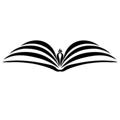 an open book and a burning candle in the middle of its pages, a an open book and a burning candle in the middle of its pages, a black patternpattern