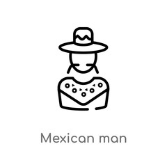 outline mexican man vector icon. isolated black simple line element illustration from social concept. editable vector stroke mexican man icon on white background