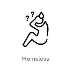 outline homeless vector icon. isolated black simple line element illustration from social concept. editable vector stroke homeless icon on white background