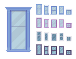 Window for building fitted with glass in a frame. Facade elements for house exterior. Home and office design for residential project. Vector flat style cartoon illustration isolated, white background