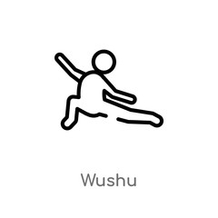 outline wushu vector icon. isolated black simple line element illustration from sports concept. editable vector stroke wushu icon on white background