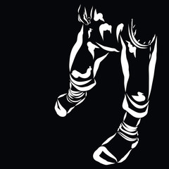 baby legs in long shorts, white pattern on a black background