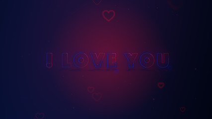 I Love You. Little hearts are on pink spotted blue background with sparks. Conceptual backgroud.