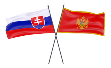 Slovakia and Montenegro, two crossed flags isolated on white background. 3d image