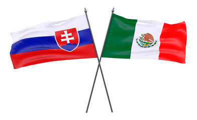 Slovakia and Mexico, two crossed flags isolated on white background. 3d image