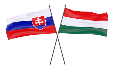 Slovakia and Hungary, two crossed flags isolated on white background. 3d image