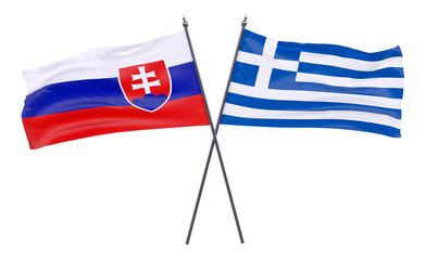 Fototapeta premium Slovakia and Greece, two crossed flags isolated on white background. 3d image