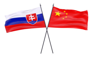 Slovakia and China, two crossed flags isolated on white background. 3d image