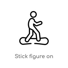 outline stick figure on snowboard vector icon. isolated black simple line element illustration from sports concept. editable vector stroke stick figure on snowboard icon on white background