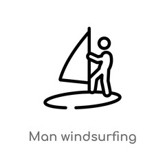 outline man windsurfing vector icon. isolated black simple line element illustration from sports concept. editable vector stroke man windsurfing icon on white background