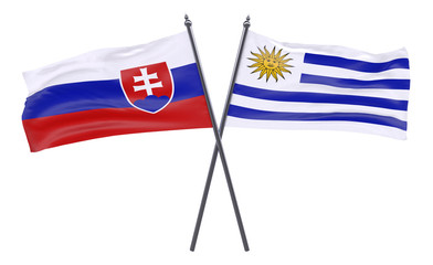 Slovakia and Uruguay, two crossed flags isolated on white background. 3d image