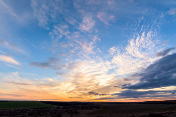 panorama sky at sunset, pink clouds,blue sky, dramatic landscape. background image. quality