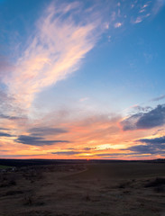 Fototapeta premium panorama of the sky at sunset, pink clouds, background image. quality