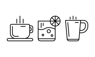 A cup of tea and coffee, a glass of juice or water. Icon set vector. Drink