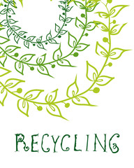 vector minimal illustration with Recycling inscription augmented with chidllike floral circles.
