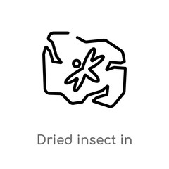 outline dried insect in amber vector icon. isolated black simple line element illustration from stone age concept. editable vector stroke dried insect in amber icon on white background