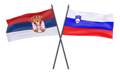 Serbia and Slovenia, two crossed flags isolated on white background. 3d image
