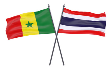 Senegal and Thailand, two crossed flags isolated on white background. 3d image