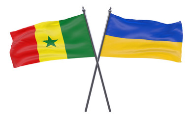 Senegal and Ukraine, two crossed flags isolated on white background. 3d image