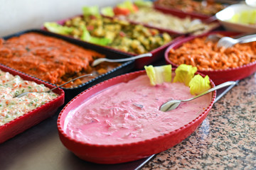 Catering buffet table with a delicious food