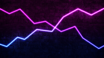 Naklejka premium Modern neon financial chart, great design for any purposes. Science, futuristic, energy technology concept. Light effect. Glow effect. Brick wall background. 3d render