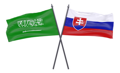 Saudi Arabia and Slovakia, two crossed flags isolated on white background. 3d image