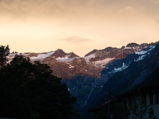 Mountain panorama in the light of sunset