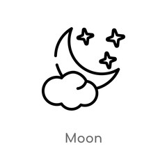 outline moon vector icon. isolated black simple line element illustration from summer concept. editable vector stroke moon icon on white background