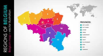 Vector map of Belgium and provinces COLOR
