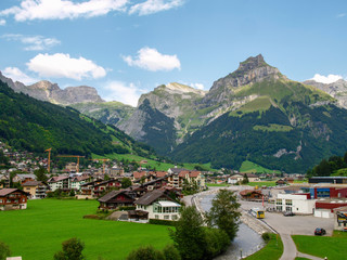 Fototapeta na wymiar small town in the alpine green