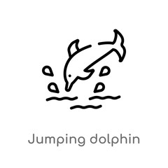 outline jumping dolphin vector icon. isolated black simple line element illustration from summer concept. editable vector stroke jumping dolphin icon on white background