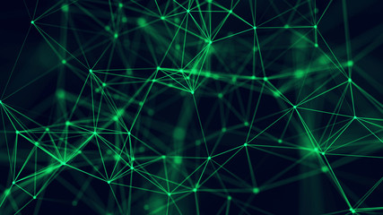 Big data visualization. Abstract background with connecting dots and lines. 3D rendering. High resolution.
