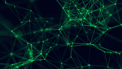 Big data visualization. Abstract background with connecting dots and lines. 3D rendering. High resolution.