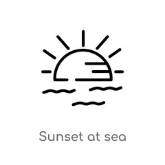 outline sunset at sea vector icon. isolated black simple line element illustration from summer concept. editable vector stroke sunset at sea icon on white background