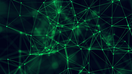 Big data visualization. Abstract background with connecting dots and lines. 3D rendering. High resolution.