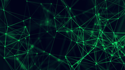 Big data visualization. Abstract background with connecting dots and lines. 3D rendering. High resolution.