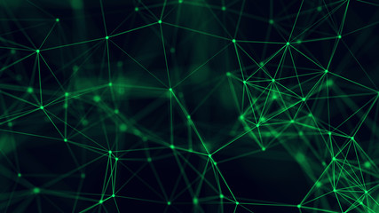 Big data visualization. Abstract background with connecting dots and lines. 3D rendering. High resolution.