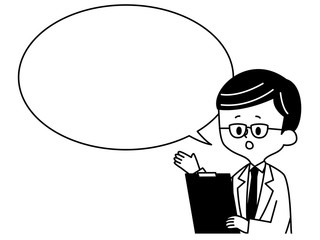 医者-男性-吹き出し-白黒