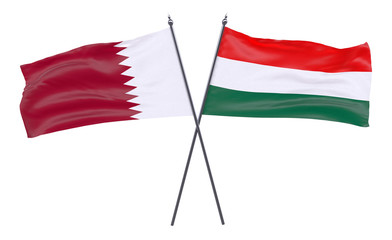 Qatar and Hungary, two crossed flags isolated on white background. 3d image