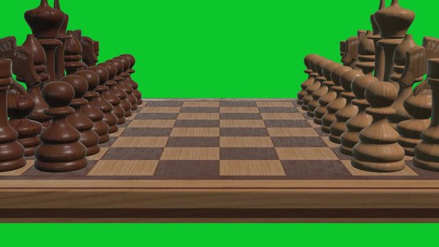 chess board 3d close up camera animation on green screen new quality board game cool nice joyful video 4k stock footage