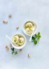 Pistachios ice cream, view from above