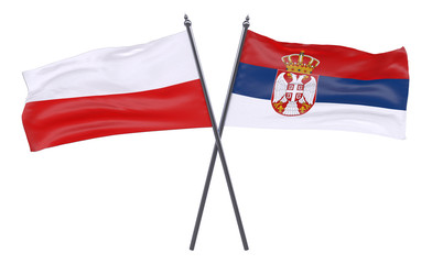Poland and Serbia, two crossed flags isolated on white background. 3d image